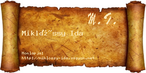 Miklóssy Ida névjegykártya